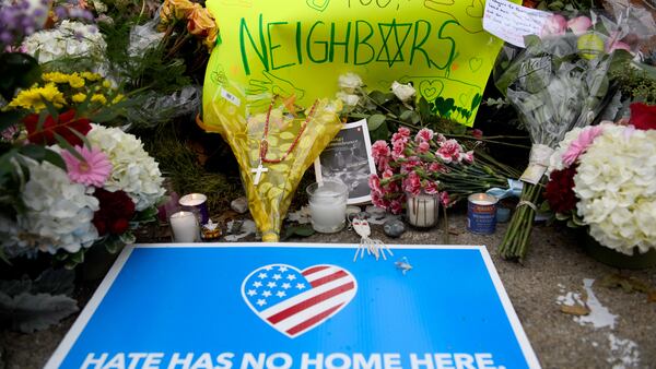 Flowers and cards sit at a makeshift memorial down the street from the site of the mass shooting that killed 11 people and wounded 6 at the Tree Of Life Synagogue on October 28, 2018 in Pittsburgh, Pennsylvania. Suspected gunman Richard Bowers, 46, has been charged with 29 federal counts in the mass shooting that police say was fueled by antisemitism. Suspected gunman Richard Bowers, 46, has been charged with 29 federal counts in the mass shooting that police say was fueled by antisemitism.