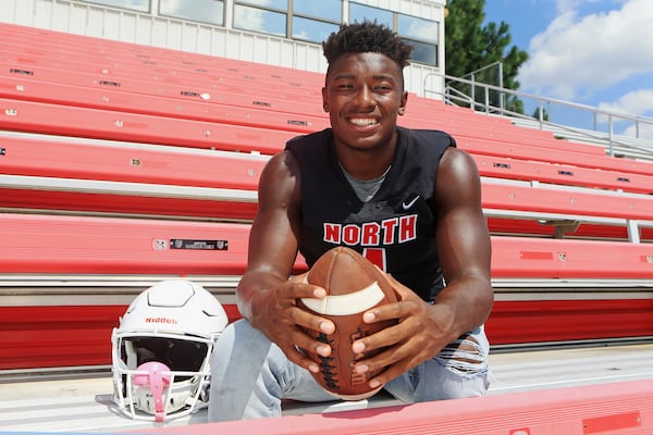 Barrett Carter, a senior linebacker at North Gwinnett High School, North Gwinnett High School in Suwanee, Georgia. Carter, a Clemson University commit,  is one of the top 11 high school senior recruits in the state of Georgia for 2020.  CHRISTINA MATACOTTA FOR THE ATLANTA JOURNAL-CONSTITUTION.
