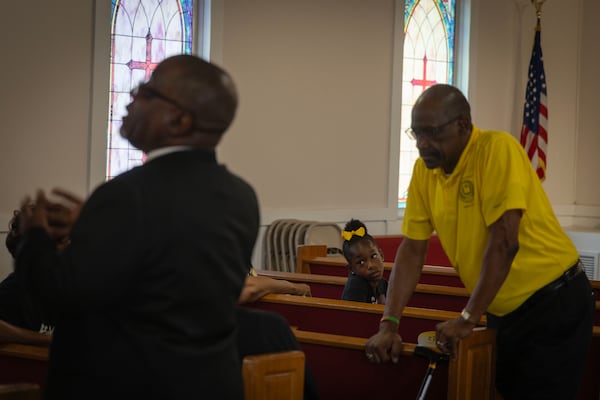 Attendees gather around the pews of New Bayside Baptist Church before a voter participation event in Mobile, Ala., June 15, 2024. (Photo by Jordan Moore/News21)