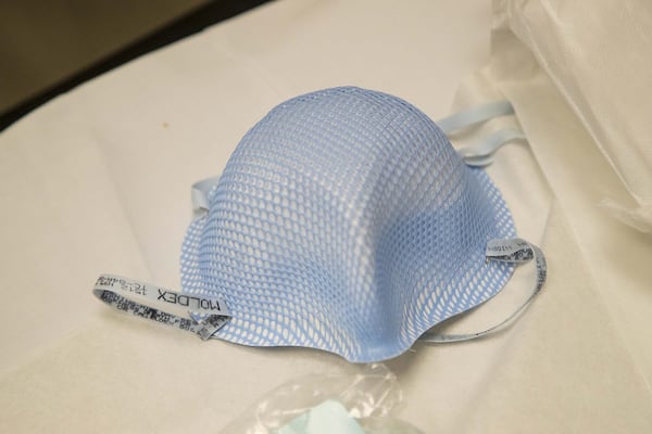 An N95 respirator face mask is part of the protective kit that nurses and doctors will use if a patient shows signs of coronavirus at the American Family Care located inside the Piedmont West Outpatient Center in Atlanta. (ALYSSA POINTER/ALYSSA.POINTER@AJC.COM)