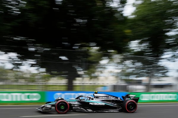 Mercedes driver Kimi Antonelli of Italy steers his car during the third practice session at the Australian Formula One Grand Prix at Albert Park, in Melbourne, Australia, Saturday, March 15, 2025. (AP Photo/Asanka Brendon Ratnayake)