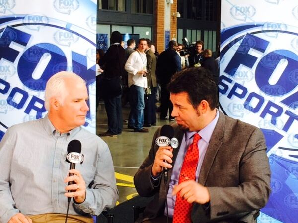 Falcons coach Mike Smith and Fox Sports and SiriusXM NFL Radio's Alex Marvez doing an interview at the NFL scouting combine in Indianapolis in February. Marvez believes the Falcons will go 9-7 or 10-6 in 2014. (By D. Orlando Ledbetter/Dledbetter@ajc.com)