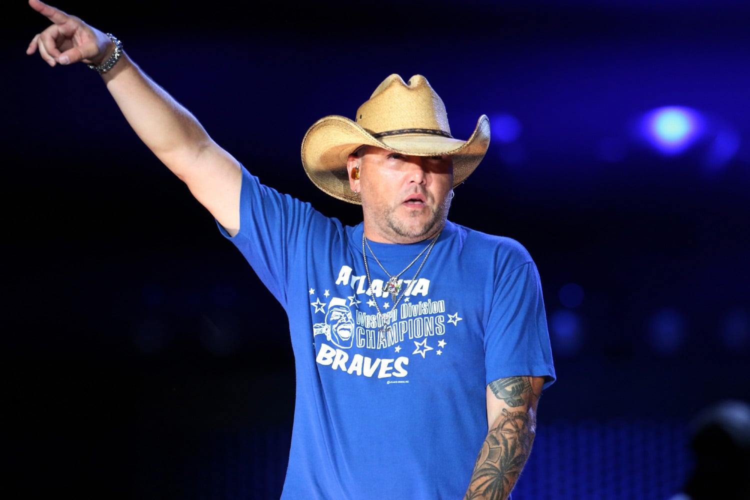 Jason Aldean performs "When She Says Baby" at Lakewood Amphitheatre on Saturday, August 5, 2023, on his sold-out Atlanta stop on the Highway Desperado Tour. (Photo: Robb Cohen for The Atlanta Journal-Constitution)