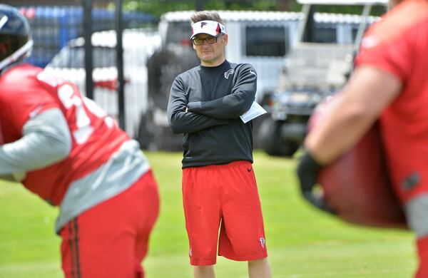 May 6, 2016 Flowery Branch - Atlanta Falcons general manager Thomas Dimitroff watches during the first day of 2016 Atlanta Falcons Rookie Minicamp at the Falcons' Flowery Branch Headquarters Complex on Friday, May 6, 2016. HYOSUB SHIN / HSHIN@AJC.COM