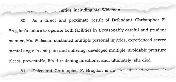 The family of a Savannah woman accused Brogdon and his companies of failing to provide adequate care.