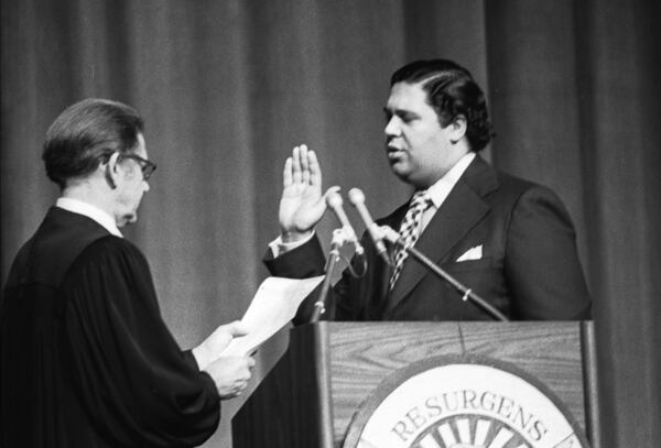 Maynard Jackson, right, being sworn in as Atlanta’s first African-American mayor in 1973.