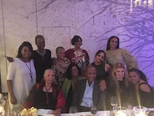 An undated photo of Sidney Poitier with his blended family of wives and daughters: Sherri Poitier, Pamela Poitier, Juanita (Hardy) Poitier, Constance (Walker) Wilson, Beverly Henderson, Gina Gouraige, Sydney Poitier Heartsong, Anika Poitier, Joanna Poitier and Jennifer Brice.