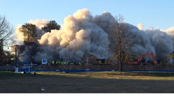 The building at 1111 Hammond Exchange is reduced to rubble in a matter of seconds.