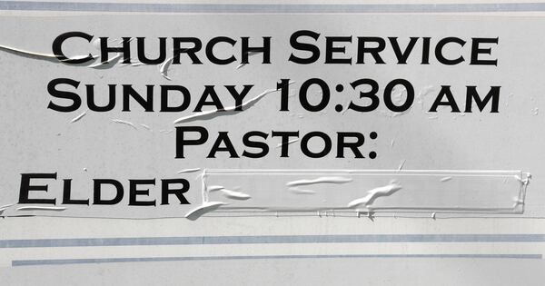 September 3, 2019, 2019 - Atlanta - The pastor of a small Sandy Springs church has been arrested and charged with child molestation. Gus Harter is the pastor for Ebenezer Primitive Baptist Church on Roberts Drive.  As of this afternoon, his name was taped over on the sign.  Bob Andres / robert.andres@ajc.com