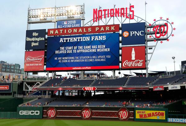  The "approaching weather" never arrived at Nationals Park on Thursday, and Nationals officials were left with egg on their faces after their poor decision to delay the game ... and keep delaying it. It started more than 3 hours late despite nothing more than a drizzle/light rain for a brief period some 2 hours into the delay (before that, there was no precipitation at all).