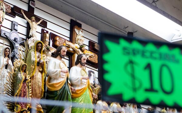 Religious figurines for sale at Plaza Fiesta. CHRISTINA MATACOTTA FOR THE ATLANTA JOURNAL-CONSTITUTION.