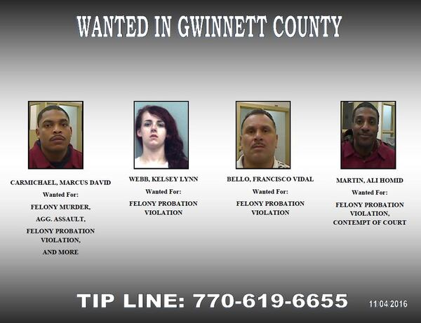 Every two weeks or so, the Gwinnett County Sheriff's Office releases a list of wanted suspects.  These four people are included on the list released Nov. 4, 2016.