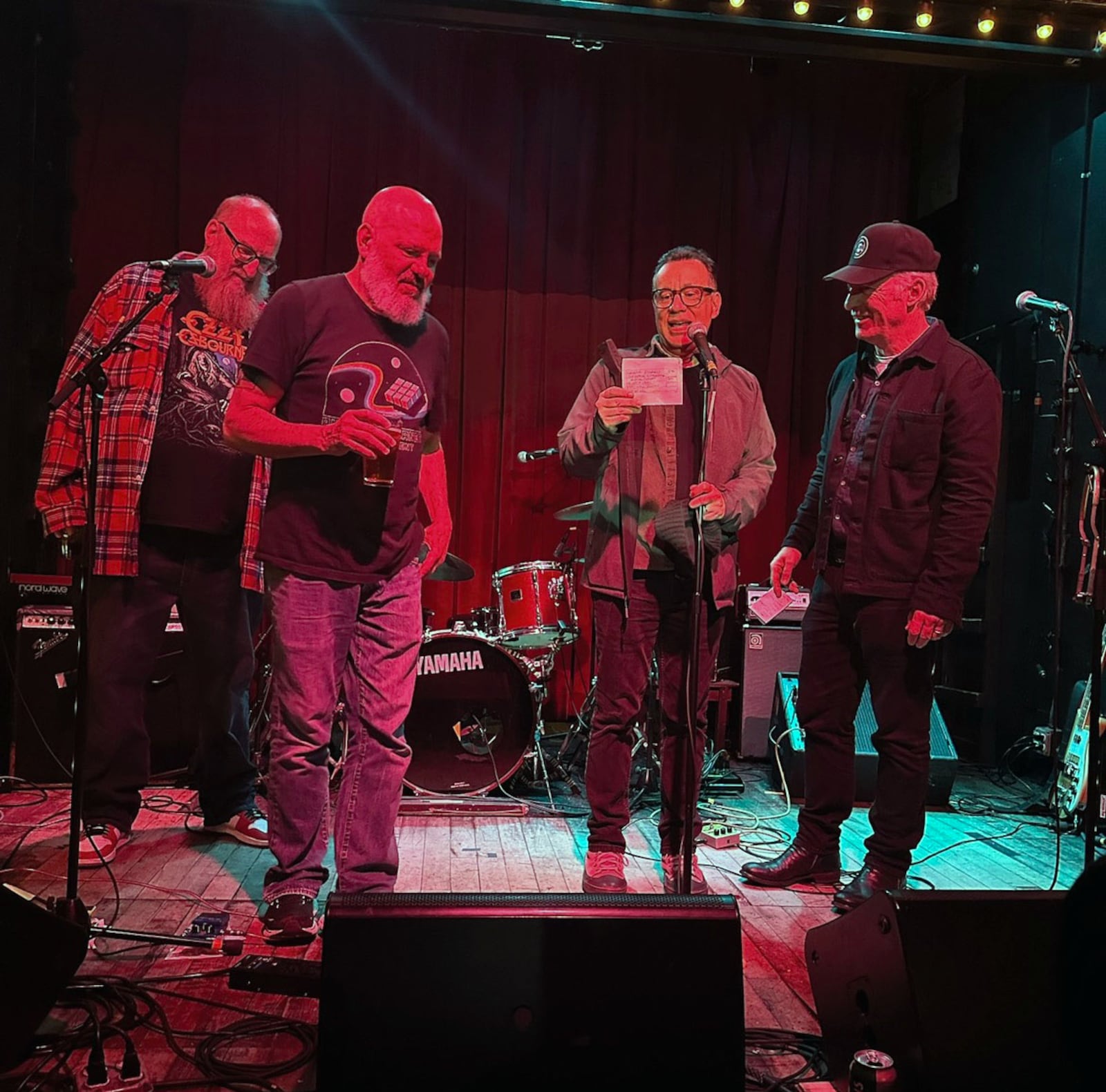 David Cross at his surprise 60th birthday party in Brooklyn with Brian Posehn, Fred Armisen and Bob Odenkirk. WENDY CROSS