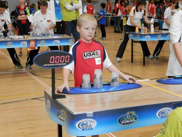 P.J. Ball of Villa Rica has become a master at sport stacking, a little-known sport that began in 1981 at a California Boys and Girls Club. CONTRIBUTED