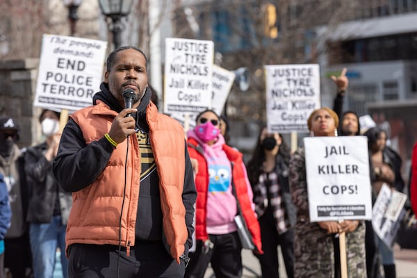 Gerald Griggs, an attorney and president of the Georgia NAACP, speaks at a Justice for Tyre Nichols rally near the CNN Center in Atlanta on Saturday, Jan. 28, 2023. Griggs is a part of the 41-people committee formed by Atlanta Mayor Andre Dickens in order to gather more community input on the planned Atlanta Public Safety Training Center. (Steve Schaefer / steve.schaefer@ajc.com)