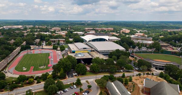 Aerial view of University of Georgia's sports facilities including new indoor Athletic Facility and new $80 million football operations building (center). (Hyosub Shin / Hyosub.Shin@ajc.com)