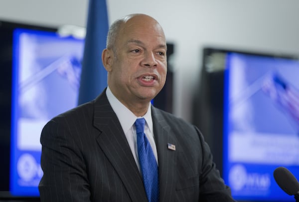 Then- U.S. Homeland Security Secretary Jeh Johnson discusses the updates to the National Terrorism Advisory System (NTAS), Wednesday, Dec. 16, 2015, at the Federal Emergency Management Agency (FEMA) National Response Coordination Center in Washington. (AP Photo/Manuel Balce Ceneta)