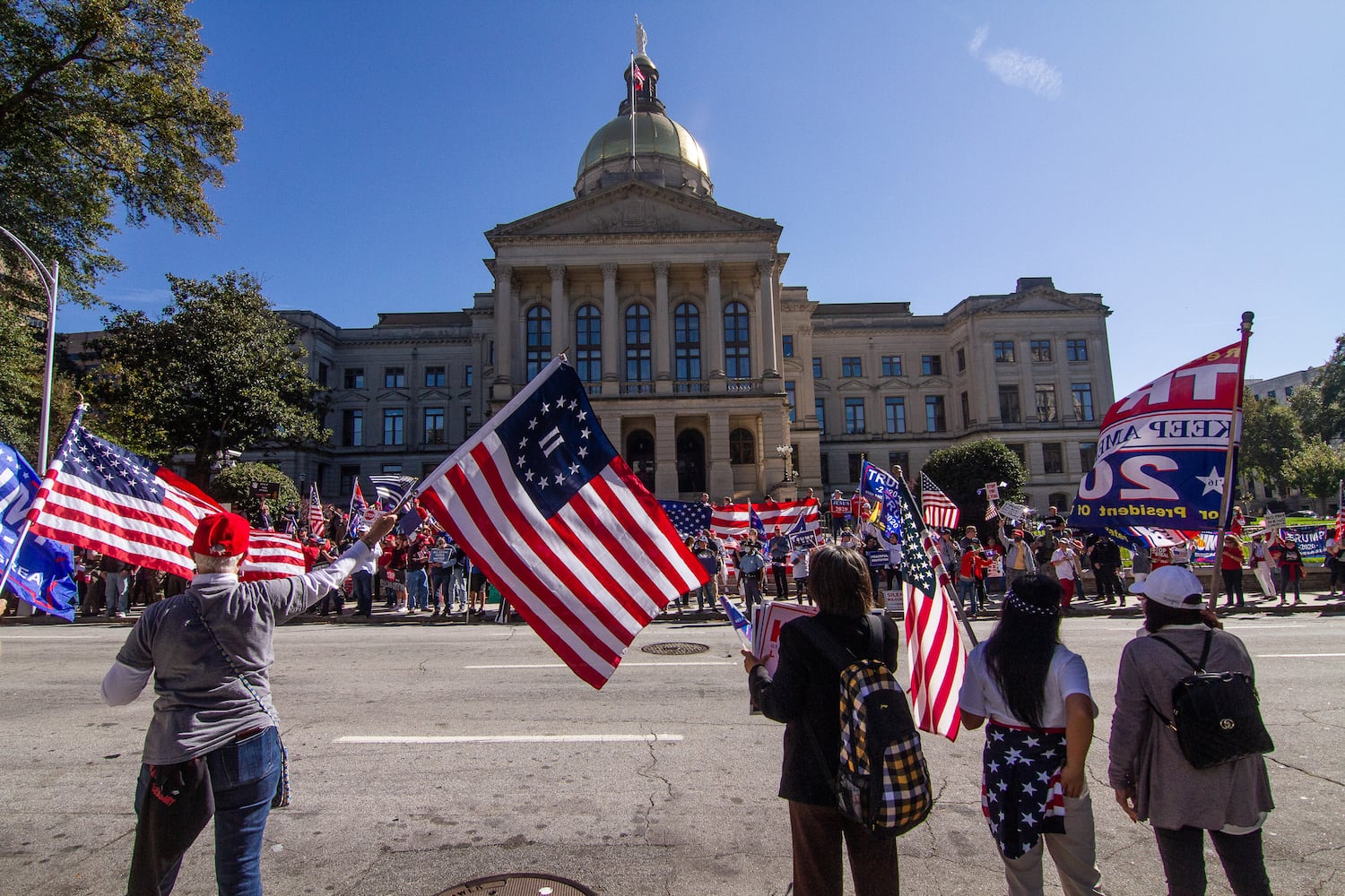 Demonstrate against the election being stolen from President Trump