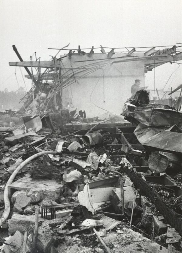 Crews search through the rubble of building M132 at the Thiokol Chemical plant in Woodbine, Georgia, following an explosion that killed 30 people on Feb. 3, 1971.