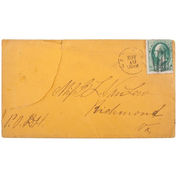 An envelope addressed to Elizabeth Van Lew, from Mary Richards Bowser. Bowser was a free black woman during the Civil War and was part of a Union spy ring run by Van Lew. The ring was credited with helping to crush the Confederacy with its spycraft. Bowser is said to have gotten important information out of the Confederate White House in Richmond, Virginia, and the intel was then passed on to Union Army leaders. CONTRIBUTED BY COWAN’S AUCTIONS INC.