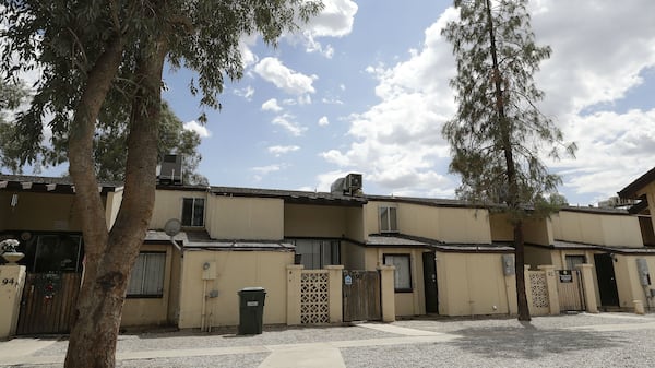 Pictured is the apartment complex where Austin Elijah Smith is accused of gunning down Ron Freeman, 46, the night of April 12, 2019, in Phoenix, Arizona. Smith, 30, is also accused of killing his wife, Dasia Patterson, 29, and two of their daughters, Mayan Smith, 7, and Nasha Smith, 5, after he claims "God told him to do so."