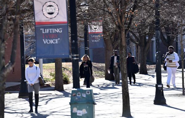 Students make their way to their classes on the Atlanta University Center in 2017.