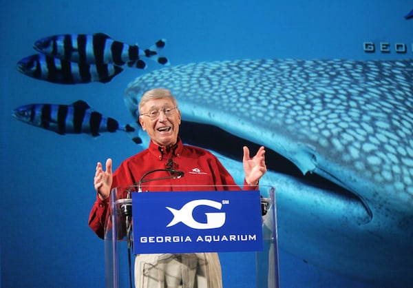 At a news conference in Atlanta in 2005, Bernie Marcus, benefactor of the Georgia Aquarium, announces that the aquarium will open as the largest in the world. (Brant Sanderlin / AJC File)