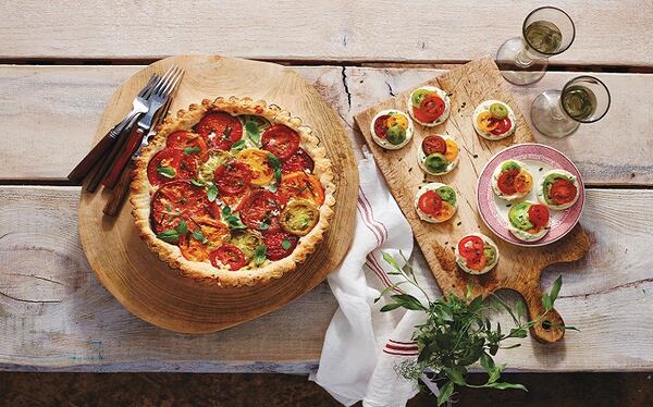 Photo of Tomato, Cheddar and Bacon Pie from The Southern Vegetable Cookbook by Rebecca Lang. Copyright 2016 Oxmoor House. Reprinted with permission from Time Inc. Books, a division of Time Inc. New York, N.Y. All rights reserved. (Courtesy of Time Inc. Books)