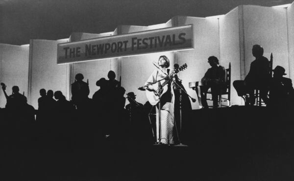 Judy Collins on stage at opening of Folk Festival in Newport, Rhode Island July 22, 1966. (AP Photo)