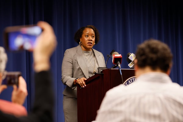 Dekalb County D.A. Sherry Boston talks to the press members on Wednesday, Jan 25, 2022, giving new details about last week’s officer involved in a shooting incident at Atlanta Public Training Center Site. Miguel Martinez / miguel.martinezjimenez@ajc.com