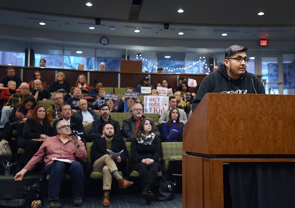 December 11, 2019 Marietta - Geovani Serrano speaks to members of the city council during Marietta City Council special meeting on Wednesday, December 11, 2019. Geovani Serrano was one of many speakers who opposed to the proposal of Mitchell Bryant. The Marietta City Council will consider whether to grant a variance to allow Freemont Grace Human Services to operate a shelter that would house unaccompanied immigrant children seized from the U.S.-Mexico border. Mitchell Bryant, a pastor and managing partner with the organization, wants to use a vacant building at 119 Powers Ferry Road to house up to 50 children in custody of the U.S. Department of Health and Human Services. Bryant obtained approval in October from the cityâs Zoning Board of Appeals to use the building as a shelter. (Hyosub Shin / Hyosub.Shin@ajc.com)