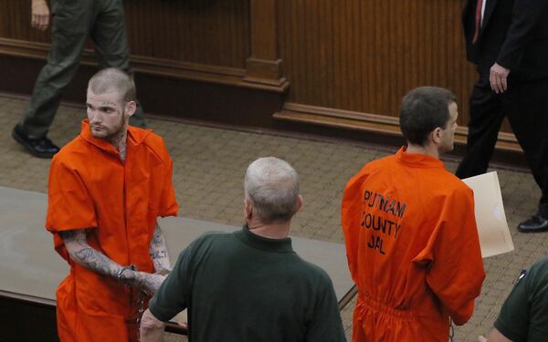 Ricky Dubose (left) and Donnie Russsell Rowe leave the Putnam County courthouse in Eatonton on Wednesday, June 21, 2017. The pair is accused of killing two correctional officers while escaping from a prison transport bus. A state prosecutor said Wednesday that he will seek the death penalty against them. They were denied bond. (BOB ANDRES/AJC)