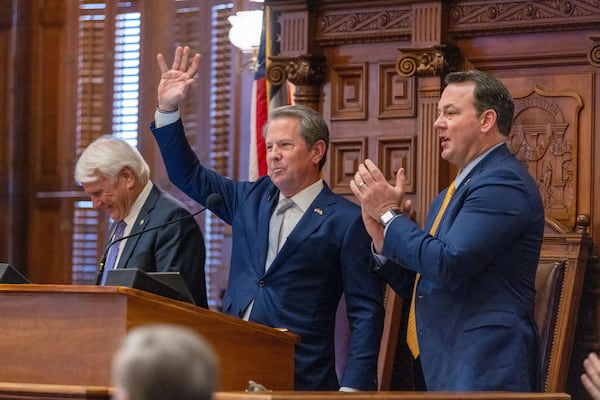 During his State of the State address on Thursday, Gov. Brian Kemp peppered his remarks with swipes at “failed” Washington policies — a stand-in for President Joe Biden and his congressional allies. (Arvin Temkar/The Atlanta Journal-Constitution/TNS)