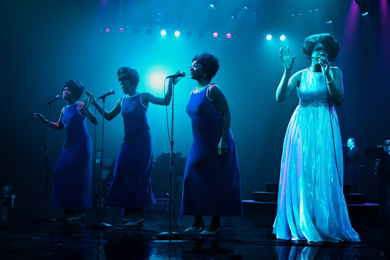 Brenda Nicole Moorer (from left) stars as Brenda Franklin, Hailey Kilgore as Carolyn Franklin, Saycon Sengbloh as Erma Franklin and Jennifer Hudson as Aretha Franklin in "Respect," shot in metro Atlanta. Photo credit: Quantrell D. Colbert