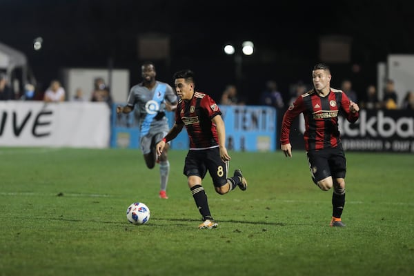 Atlanta United midfielder Ezequiel Barco dribbles against Minnesota on Wednesday in Charleston, S.C. (Tori Richman, for Atlanta United)