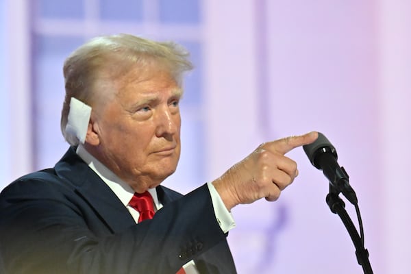 Republican presidential candidate former President Donald Trump is introduced during the final night of the Republican National Convention on Thursday, July 18, 2024, in Milwaukee. (Hyosub Shin / AJC)