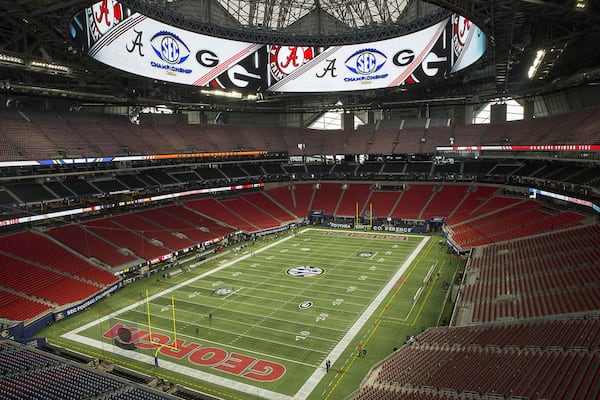 The field at MercedesBenz Stadium where Super Bowl LIII will be played on Sunday Feb. 3. Multiple public safety and law enforcement agencies have planned for the big day and events leading up to it. (ALYSSA POINTER/ALYSSA.POINTER@AJC.COM)