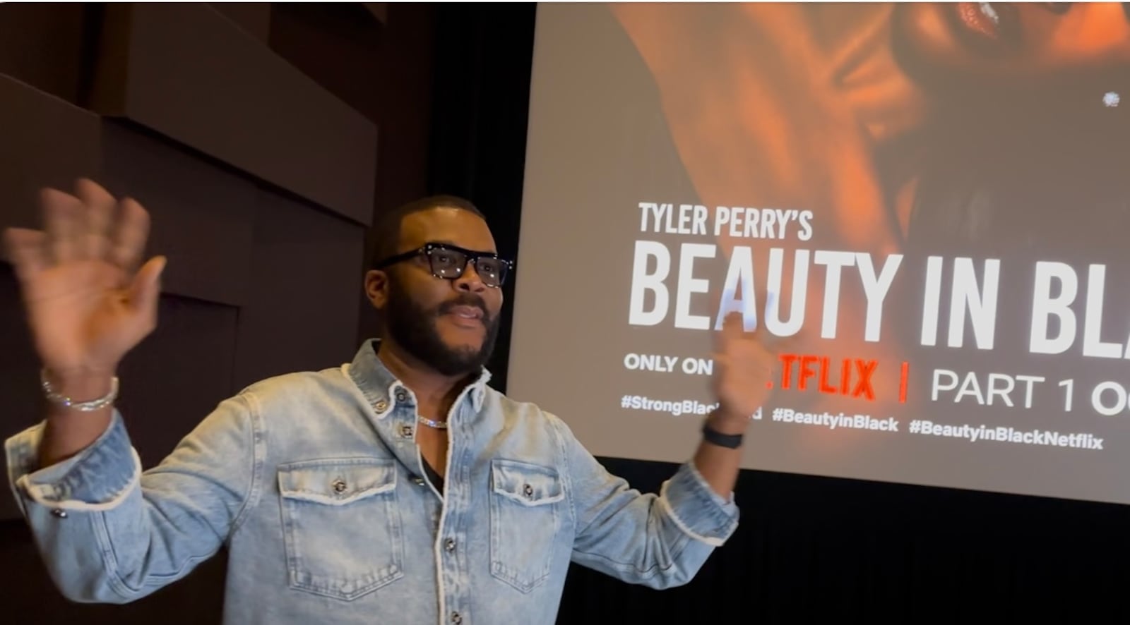 Tyler Perry at a screening of his new Netflix show "Beauty in Black" at IPIC Theatres at Colony Square on Oct. 21, 2024. RODNEY HO/rho@ajc.com