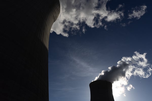 The cooling towers for units 4 (left) and 3 (right) are seen at Plant Vogtle, operated by Georgia Power Co., in east Georgia's Burke County near Waynesboro, on May 29. (Arvin Temkar/AJC 2024)