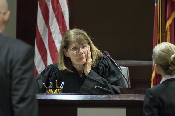 Judge Martha Christian speaks with attorneys during the Nydia Tisdale trial at the Dawson Superior Court on Thursday, November 30, 2017. ALYSSA POINTER/ALYSSA.POINTER@AJC.COM