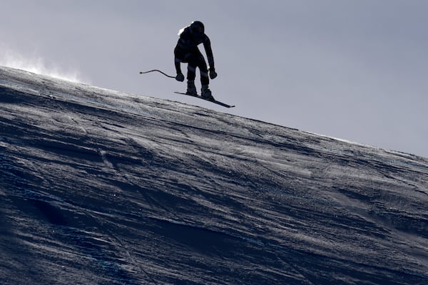 Forerunner Lindsey Vonn skis during a women's World Cup downhill training run, Thursday, Dec. 12, 2024, in Beaver Creek. (AP Photo/John Locher)