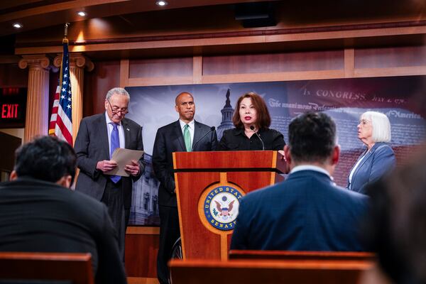 U.S. Sen. Tammy Duckworth, D-Ill., speaks about the failed vote on an in vitro fertilization measure at the Capitol in Washington on Thursday.