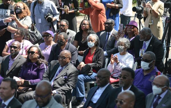 Morris Brown College Alumni, staff and members of the community gathered on Thursday, April 28, 2022 to celebrate the college regaining full accreditation after nearly 20 years. (Natrice Miller / natrice.miller@ajc.com)