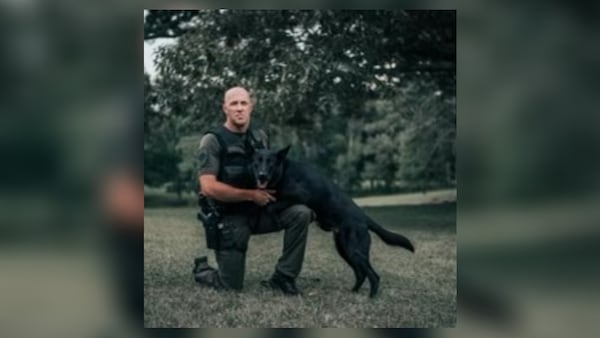 The Georgia Police K9 Foundation this week donated over $3,000 worth of protective equipment to a pair of K9s for the Powder Spring Police Department. Reno, a 2-year-old German shepherd was one of the recipients. (Photo/Georgia Police K9 Foundation)
