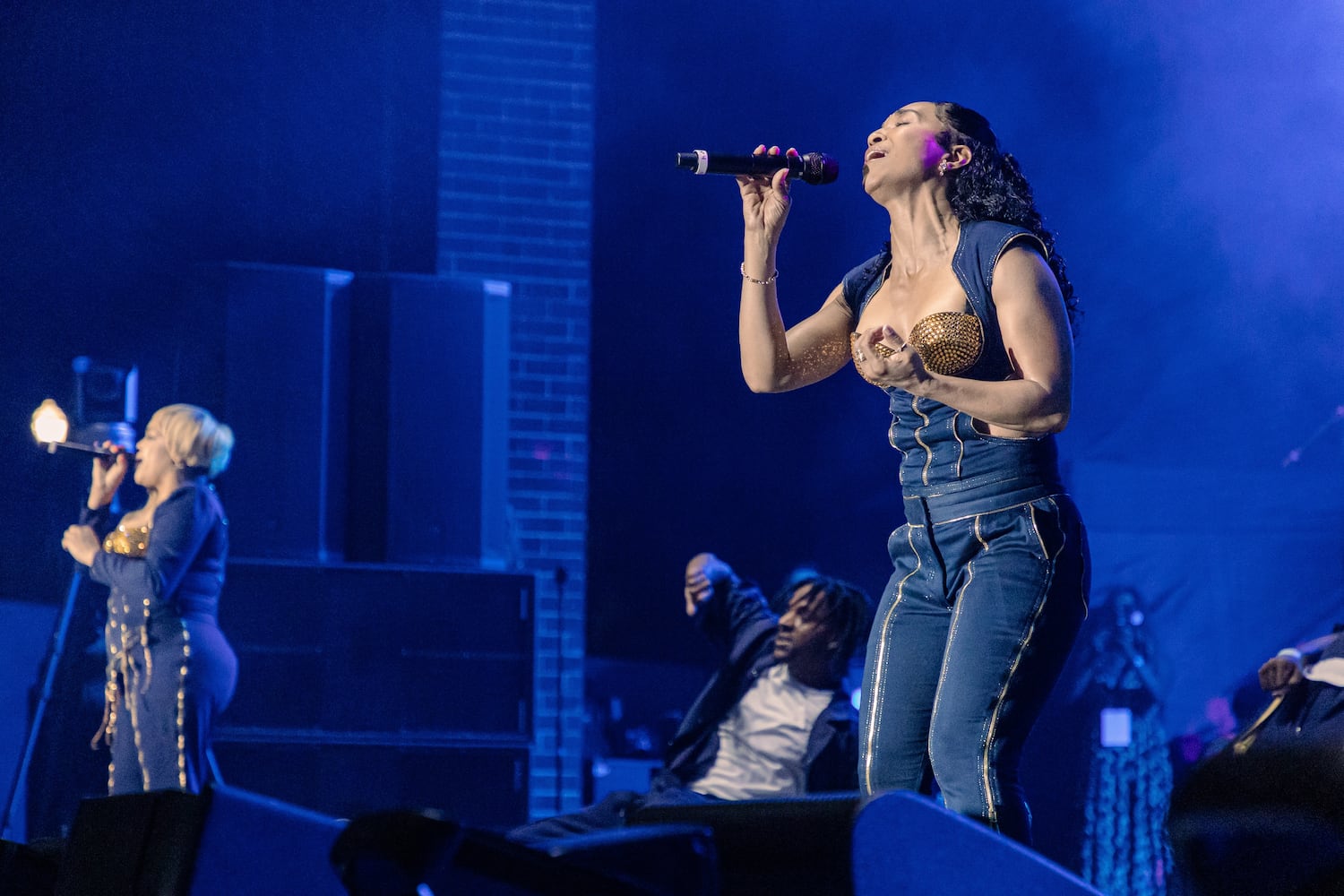 Atlanta's own TLC -- Tionne "T-Boz" Watkins and Rozonda "Chilli" Thomas -- perform before a packed audience Saturday, June 8, 2024 at the Stockbridge Amphitheater in Henry County. Credit: Kymani Culmer for the Atlanta Journal-Constitution