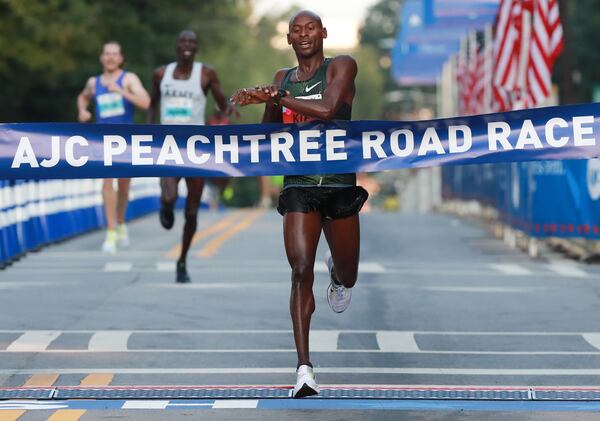 July 4, 2018 Atlanta: Bernard Kip Lagat wins the AJC Peachtree Road Race on Wednesday, July 4, 2018, in Atlanta.     Curtis Compton/ccompton@ajc.com