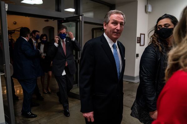 Michael van der Veen, defense attorney for former President Donald Trump, walks to the Senate Subway at the U.S. Capitol Building on Feb. 13, 2021, in Washington, D.C. (Kent Nishimura/Los Angeles Times/TNS)