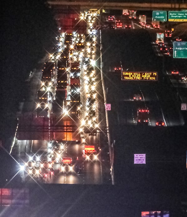 Westbound traffic on I-20 was backed up for miles Thursday morning behind a crash investigation just past the ramps to I-285.