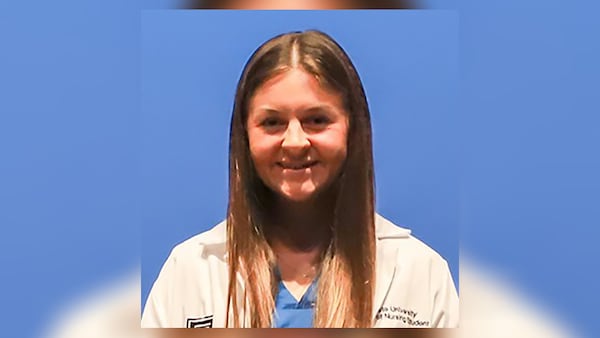 This 2003 photo of Laken Riley is from the white coat ceremony for Augusta University's College of Nursing, where she was a student. She was killed last year on the campus of the University of Georgia. 