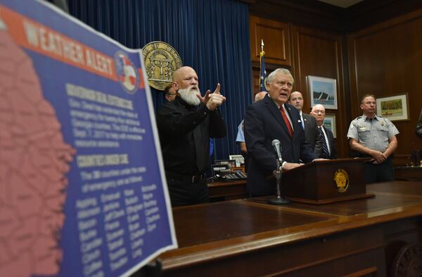 Gov. Nathan Deal speaks to members of the press during a news conference to provide Hurricane Irma updates and outline the state’s emergency preparedness and response efforts at The Georgia State Capitol on Friday, September 8, 2017. (HYOSUB SHIN / HSHIN@AJC.COM)